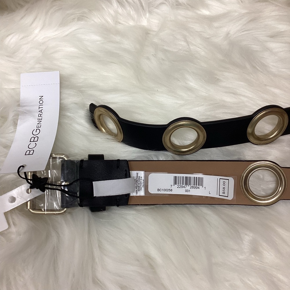 BCBG Black Belt with Gold/Brass Rings - Large - New with Tag - Picture 4 of 5